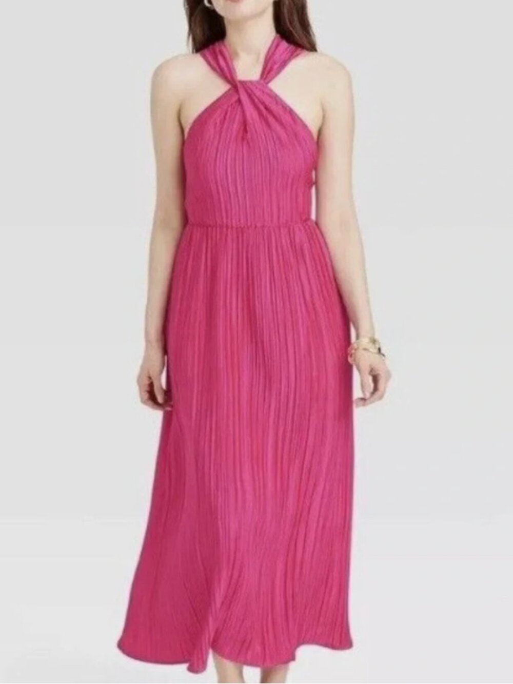 A new Day Pink pleated maxi dress small